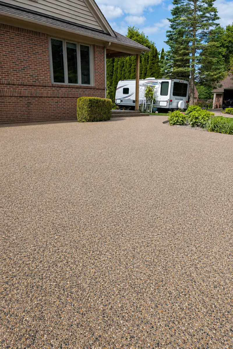 Exposed aggregate concrete porch and patio in Novi, MI